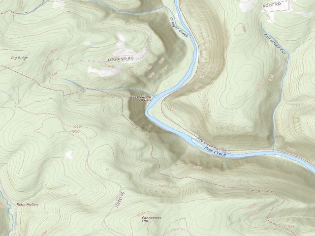USGS topographic map of Tioga State Forest water-trail campsite Pine Creek Falling Spring 2