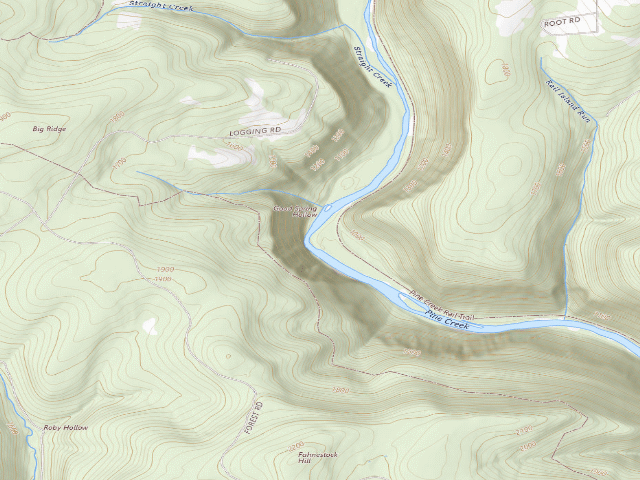 USGS topographic map of Tioga State Forest water-trail campsite Pine Creek Falling Spring 1