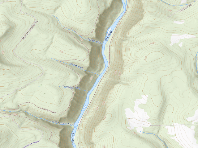 USGS topographic map of Tioga State Forest water-trail campsite Pine Creek Horse Run