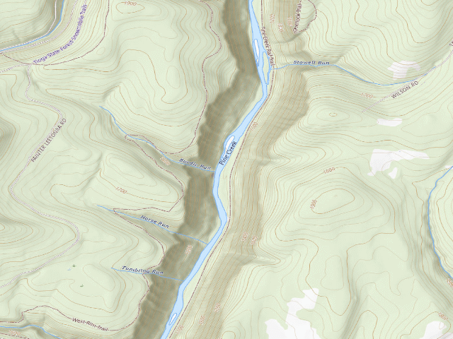 USGS topographic map of Tioga State Forest water-trail campsite Pine Creek Burdic Run North