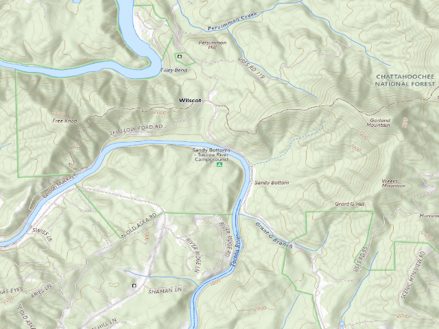 USGS topographic map of Toccoa River -Sandy Bottoms Campground