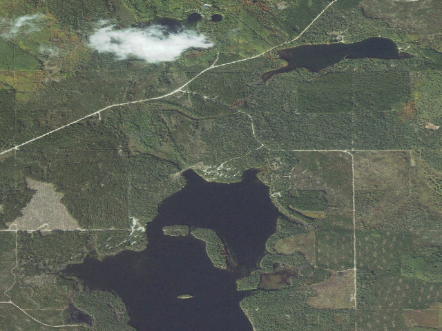 Aerial image of Tomahawk Creek Flooding State Forest Campground