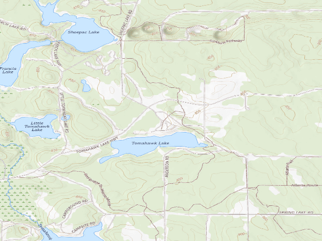 USGS topographic map of Tomahawk Lake State Forest Campground