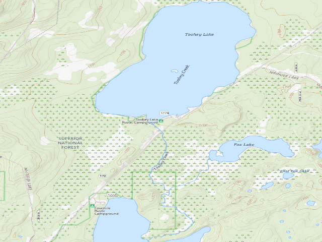USGS topographic map of Toohey Lake Rustic Campground