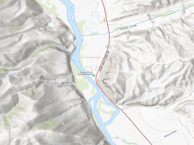 USGS topographic map of Tower Rock Recreation Site