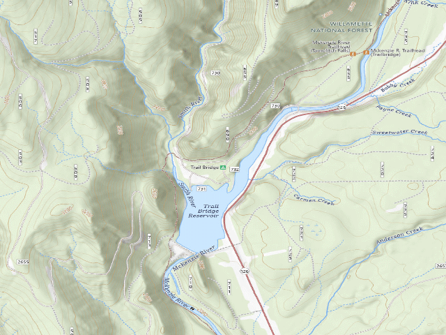 USGS topographic map of Trail Bridge