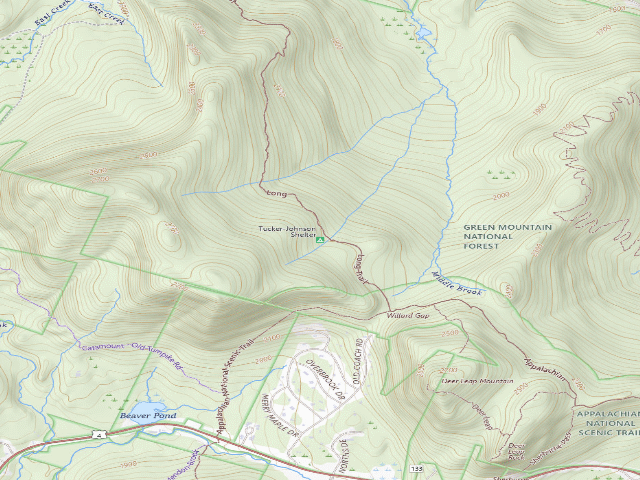 USGS topographic map of Tucker-Johnson Shelter