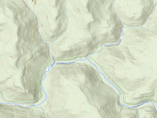 USGS topographic map of Tumbling Rock Shelter