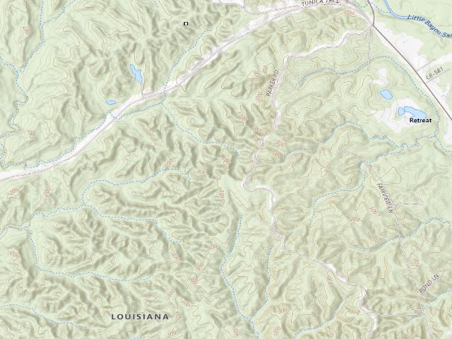 USGS topographic map of Tunica Hills WMA camping area -- South Tract