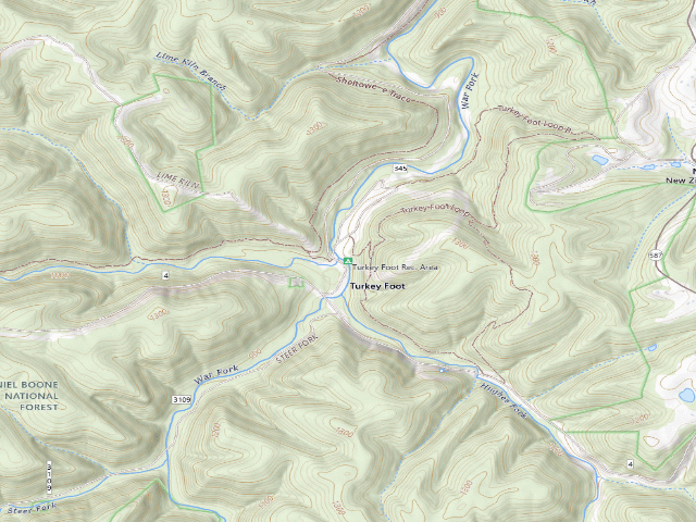 USGS topographic map of Turkey Foot Campground