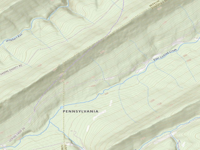 USGS topographic map of Tuscarora State Forest roadside campsite 006