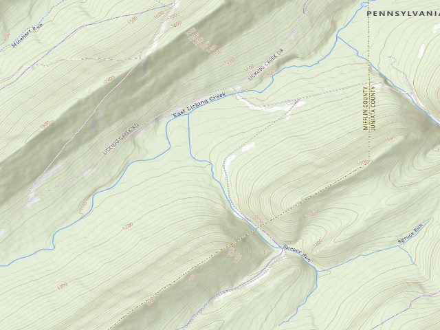 USGS topographic map of Tuscarora State Forest roadside campsite 011