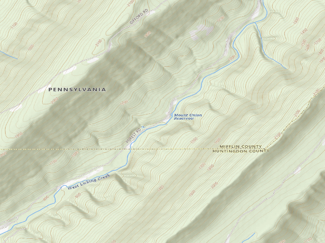 USGS topographic map of Tuscarora State Forest roadside campsite 020