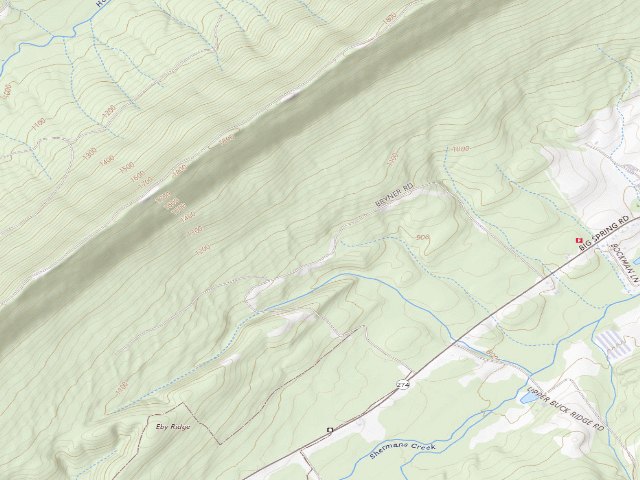 USGS topographic map of Tuscarora State Forest roadside campsite 058