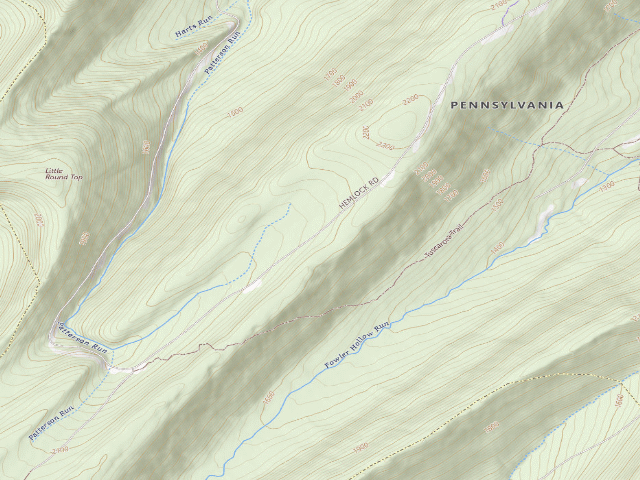 USGS topographic map of Tuscarora State Forest roadside campsite 064