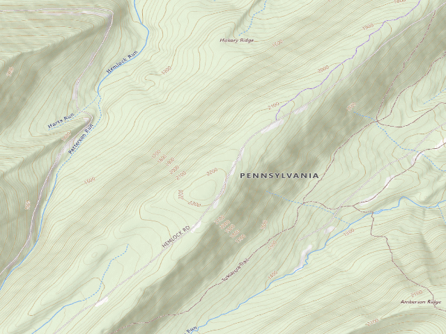 USGS topographic map of Tuscarora State Forest roadside campsite 065
