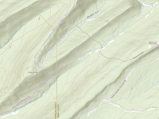 USGS topographic map of Tuscarora State Forest roadside campsite 071