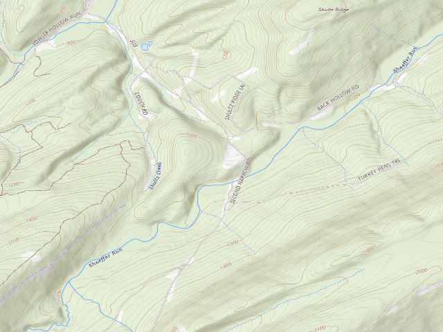 USGS topographic map of Tuscarora State Forest roadside campsite S005 (Showaker Camping Area)