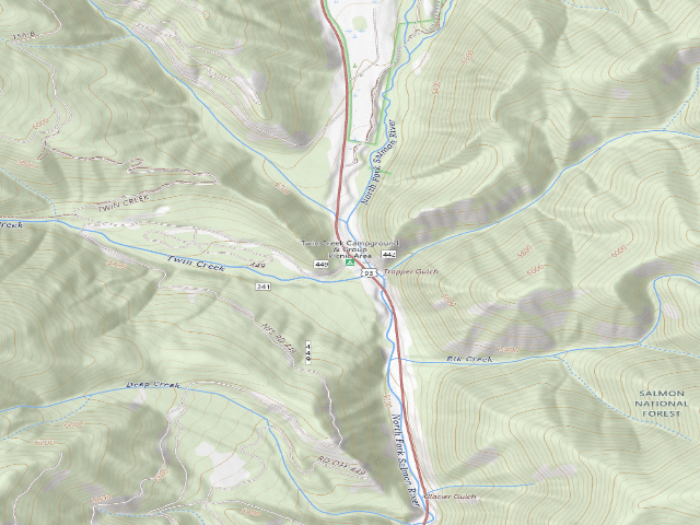 USGS topographic map of Twin Creek Campground & Group Picnic Area