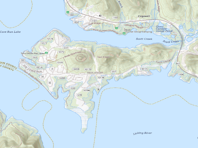 USGS topographic map of Twin Knobs Recreation Area