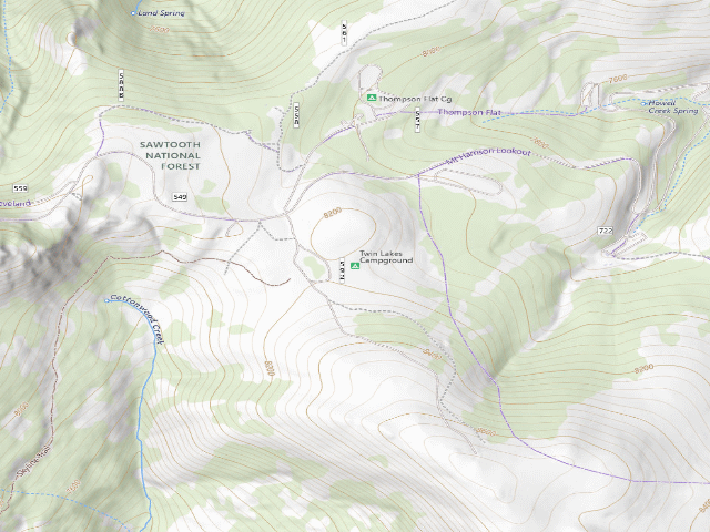 USGS topographic map of Twin Lakes Campground