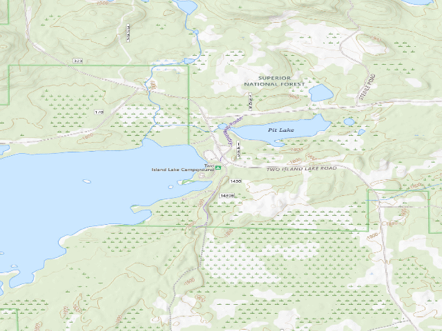 USGS topographic map of Two Island Lake Campground