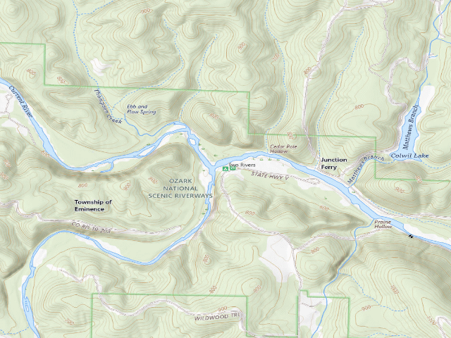USGS topographic map of Two Rivers Campground