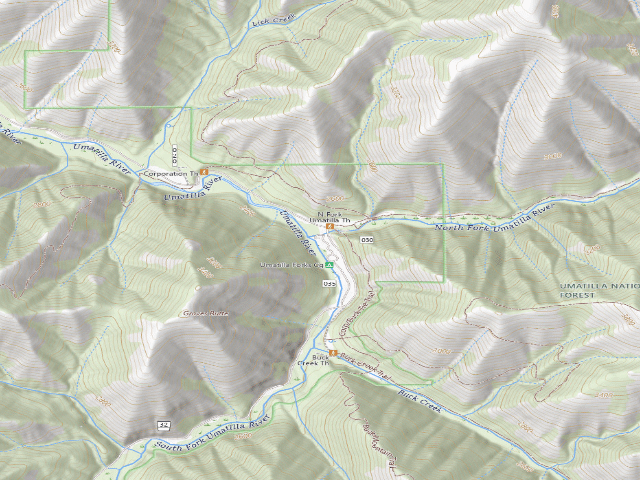 USGS topographic map of Umatilla Forks Campground