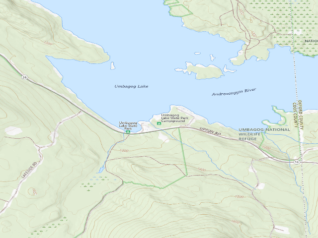 USGS topographic map of Umbagog Lake State Park (base camp)