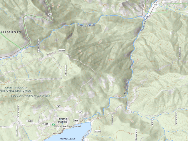 USGS topographic map of Upper Hume Lake Road