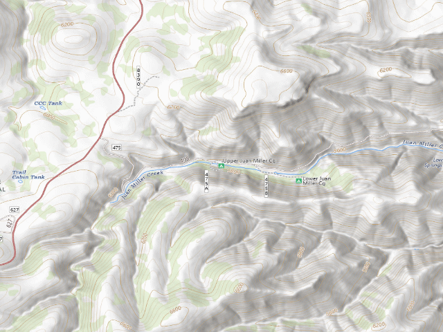 USGS topographic map of Upper Juan Miller Campground