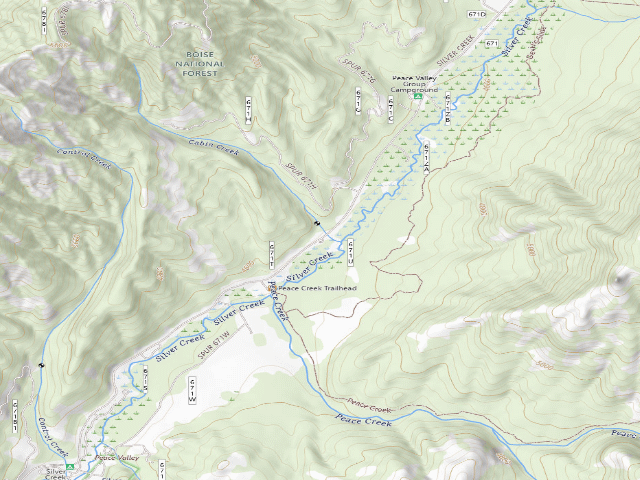 USGS topographic map of Upper Silver (Peace Cr) Dispersed Camp