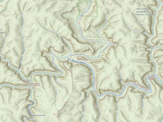 USGS topographic map of USFS dispersed camp #11 — Lawrence County, AL