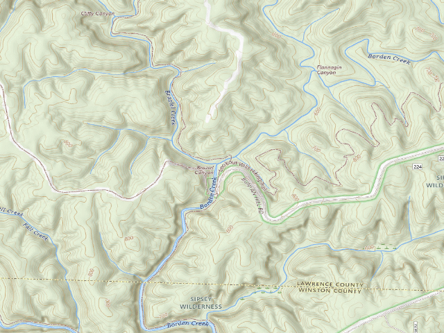 USGS topographic map of USFS dispersed camp #18 — Lawrence County, AL