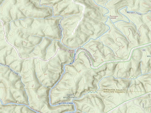 USGS topographic map of USFS dispersed camp #19 — Lawrence County, AL