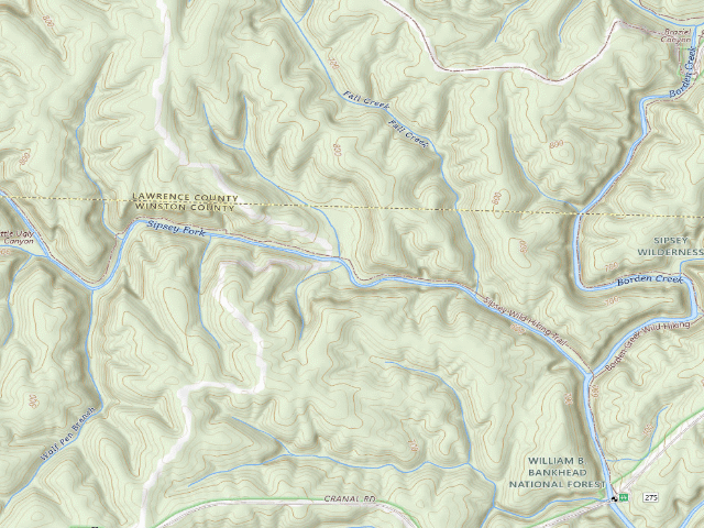 USGS topographic map of USFS dispersed camp #2 — Winston County, AL
