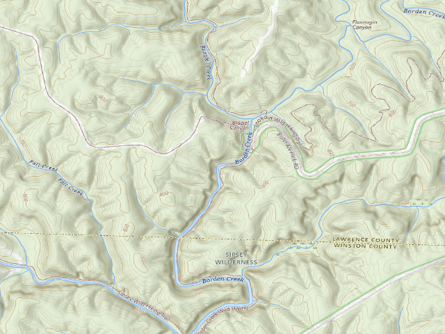 USGS topographic map of USFS dispersed camp #20 — Lawrence County, AL
