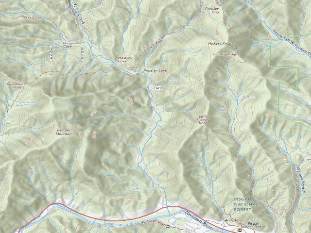 USGS topographic map of USFS dispersed camp #3 — Transylvania County, NC