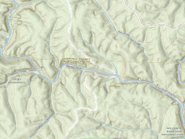USGS topographic map of USFS dispersed camp #3 — Winston County, AL