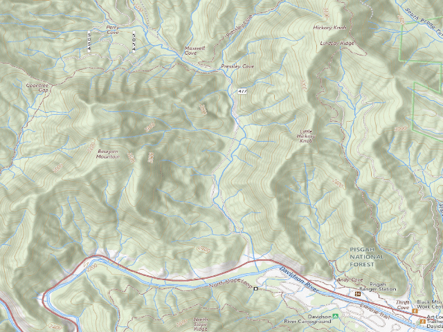 USGS topographic map of USFS dispersed camp #4 — Transylvania County, NC