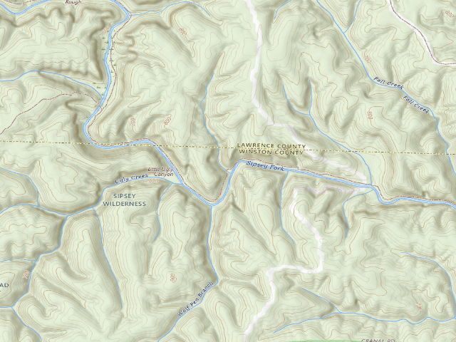 USGS topographic map of USFS dispersed camp #4 — Winston County, AL