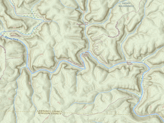 USGS topographic map of USFS dispersed camp #5 — Lawrence County, AL