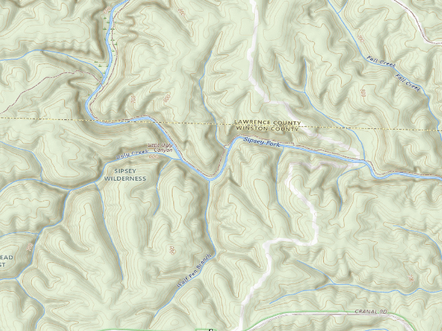 USGS topographic map of USFS dispersed camp #5 — Winston County, AL