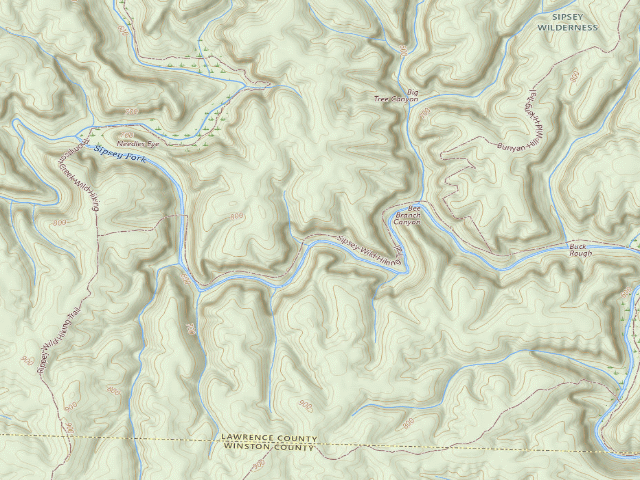 USGS topographic map of USFS dispersed camp #6 — Lawrence County, AL