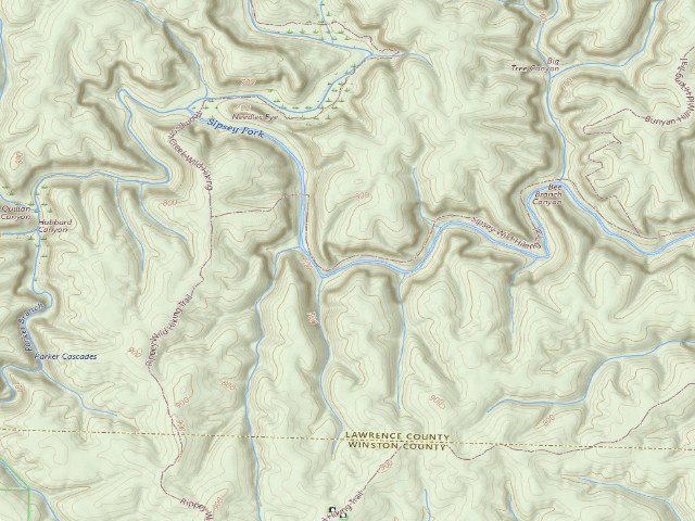 USGS topographic map of USFS dispersed camp #7 — Lawrence County, AL