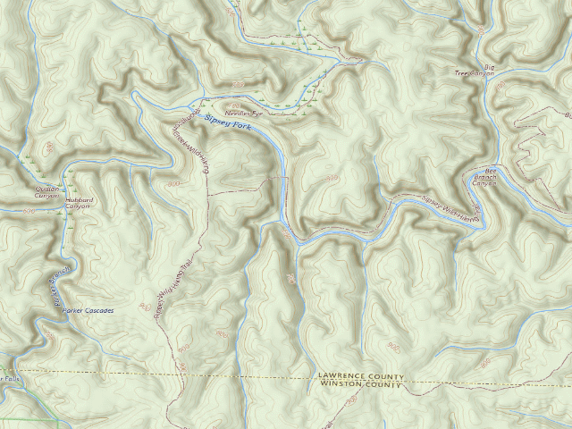 USGS topographic map of USFS dispersed camp #8 — Lawrence County, AL