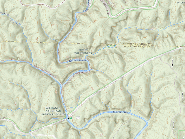 USGS topographic map of USFS dispersed camp #8 — Winston County, AL