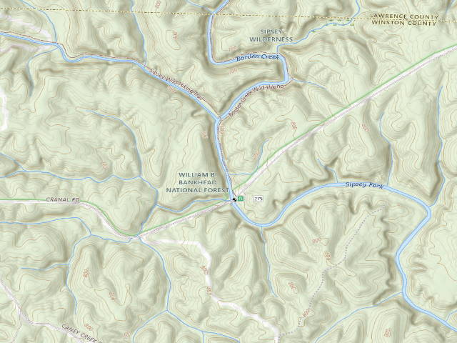 USGS topographic map of USFS dispersed camp #9 — Winston County, AL