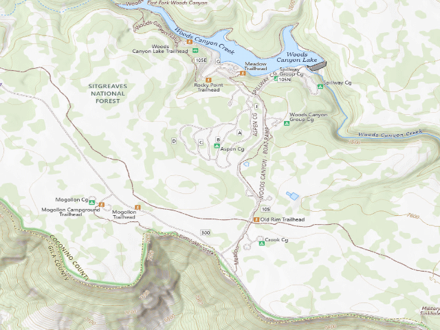 USGS topographic map of USFS dispersed camp — AZ