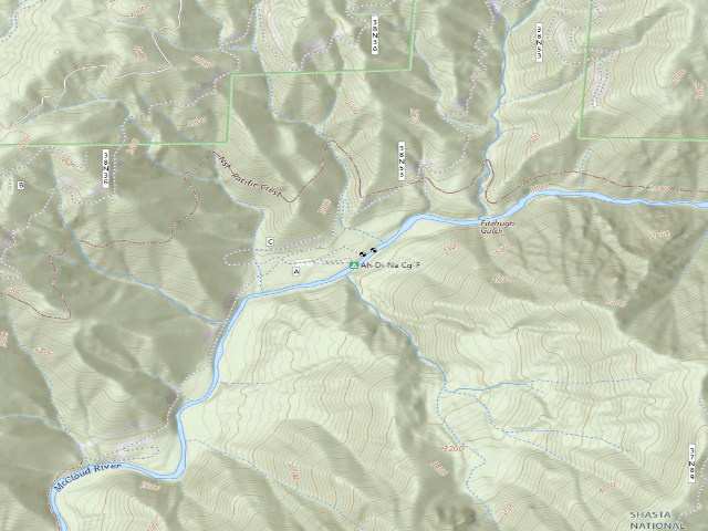 USGS topographic map of Dispersed camp, Shasta-Trinity National Forest, California